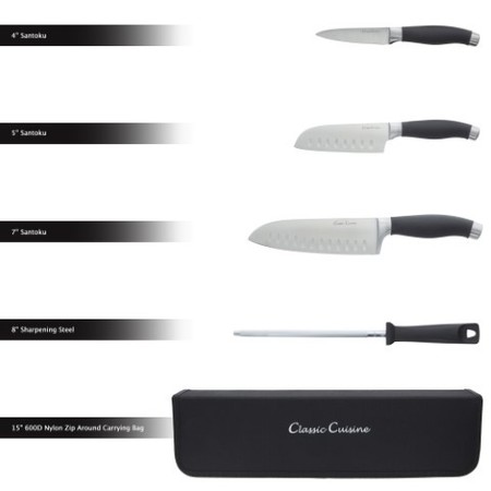 Hastings Home Professional Chef 5-piece Knife Set, Stainless Steel Hand Forged, Sharpening Steel and Zip Closure 979102PNR